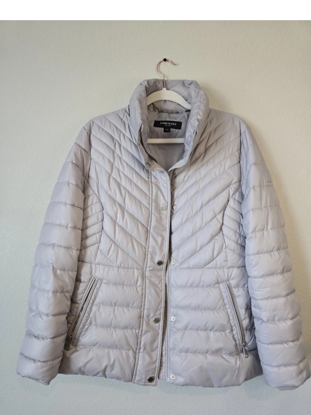 Kenneth Cole Light Silver Quilted Puffer Jacket